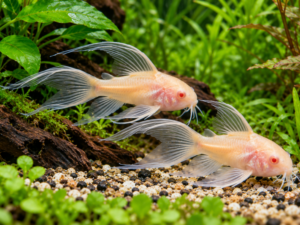 Albino corydoras zeilvin partij van 2 vissen